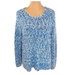 Sweater Size LP Eyelash Fuzzy Blue Large Petite NWT *